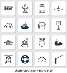 Shipping Icons Set. Collection Of Chopper, Jet, Ship And Other Elements. Also Includes Symbols Such As Tram, Jet, Travelling.