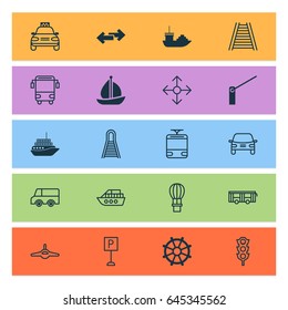Shipping Icons Set. Collection Of Lorry, Roadsign, Boat And Other Elements. Also Includes Symbols Such As Ship, Boat, Vehicle.