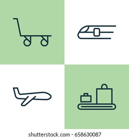 Shipping Icons Set. Collection Of Metro, Baggage Carousel, Air Transport And Other Elements. Also Includes Symbols Such As Railway, Train, Cart.