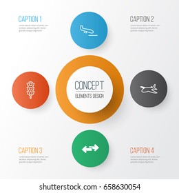 Shipping Icons Set. Collection Of Navigation Arrows, Stoplight, Plane Arrival And Other Elements. Also Includes Symbols Such As Travel, Pointer, Lights.
