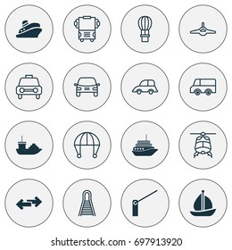 Shipping Icons Set. Collection Of Navigation Arrows, Transport, Flight Basket And Other Elements. Also Includes Symbols Such As Taxi, Boat, Sail.