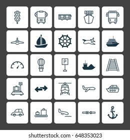 Shipping Icons Set. Collection Of Plane Arrival, College Transport, Railroad And Other Elements. Also Includes Symbols Such As Roadsign, Lights, Vehicle.