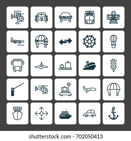 Shipping Icons Set. Collection Of Plane, Safety Belt, Road Pointer And Other Elements. Also Includes Symbols Such As Stoplight, Transport, Roadblock.