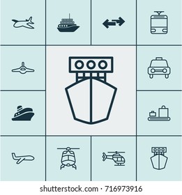 Shipping Icons Set. Collection Of Plane, Taxi, Streetcar And Other Elements. Also Includes Symbols Such As Travel, Navigation, Car.
