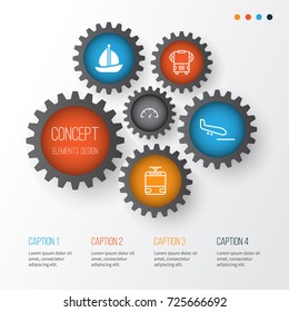 Shipping Icons Set. Collection Of Plane Arrival, Speed Checker, Sailboat And Other Elements. Also Includes Symbols Such As Arrival, Vehicle, Speedometer.