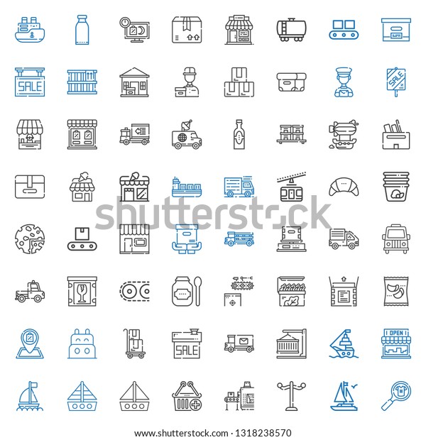 shipping\
icons set. Collection of shipping with product, boat, rack,\
conveyor, e commerce, store, ship, container, mail truck, sale,\
delivery. Editable and scalable shipping\
icons.