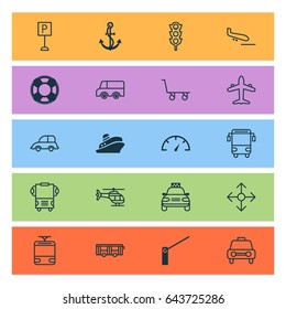 Shipping Icons Set. Collection Of Roadsign, Plane Arrival, Speed Checker And Other Elements. Also Includes Symbols Such As Stoplight, Navigation, Anchor.