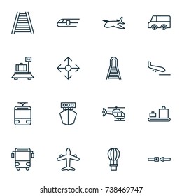 Shipping Icons Set. Collection Of Safety Belt, Baggage Carousel, Flight Basket And Other Elements. Also Includes Symbols Such As Train, Metro, Subway.
