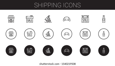 shipping icons set. Collection of shipping with shop, sale, ship, products. Editable and scalable shipping icons.