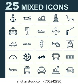 Shipping Icons Set. Collection Of Streetcar, Automobile, Anchor And Other Elements. Also Includes Symbols Such As Subway, Transport, Vehicle.