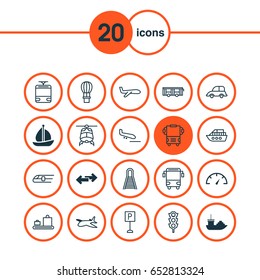 Shipping Icons Set. Collection Of Tanker, Roadsign, Flight Basket And Other Elements. Also Includes Symbols Such As Airplane, Flight, Speed.
