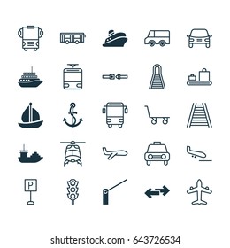 Shipping Icons Set. Collection Of Transport, Roadsign, Travel Boat And Other Elements. Also Includes Symbols Such As Cargo, Subway, Stoplight.