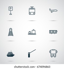 Shipping Icons Set. Collection Of Vehicle, Railway, Air Transport And Other Elements. Also Includes Symbols Such As Railway, Transport, Road.