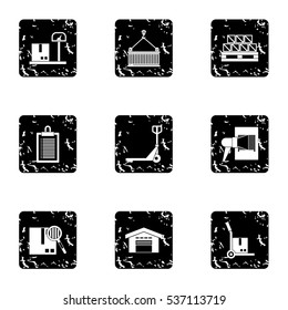 Shipping icons set. Grunge illustration of 9 shipping vector icons for web