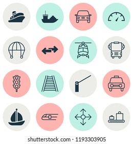 Shipping icons set with navigation, sail ship, car vehicle and other tanker elements. Isolated vector illustration shipping icons.