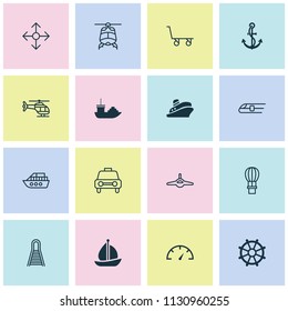 Shipping icons set with railroad, shipping tour, navigation and other taxi elements. Isolated vector illustration shipping icons.