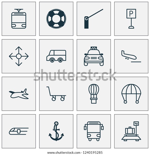 Shipping icons set with school bus, navigation,\
tram and other metro elements. Isolated vector illustration\
shipping icons.