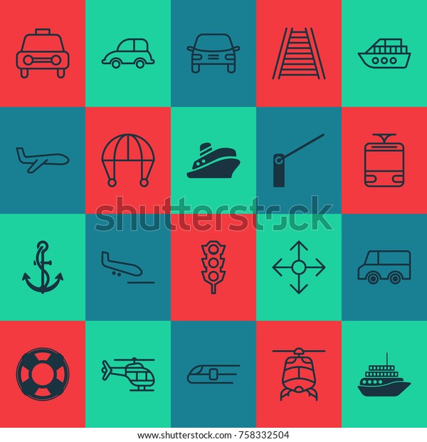 Shipping\
Icons Set With Streetcar, Boat, Anchor And Other Cruise Elements.\
Isolated Vector Illustration Shipping\
Icons.