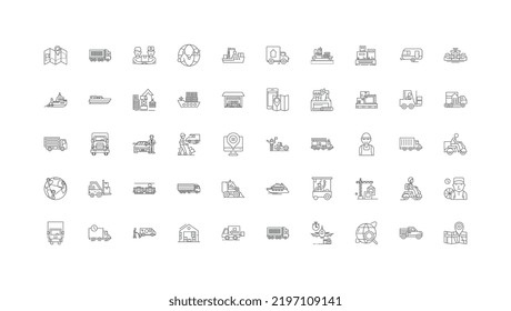 Shipping ideas, linear icons, line signs set, vector collection