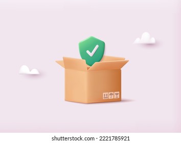 Shipping insurance for freight cargo delivery and parcel package transportation protection coverage. 3D Vector Illustrations.