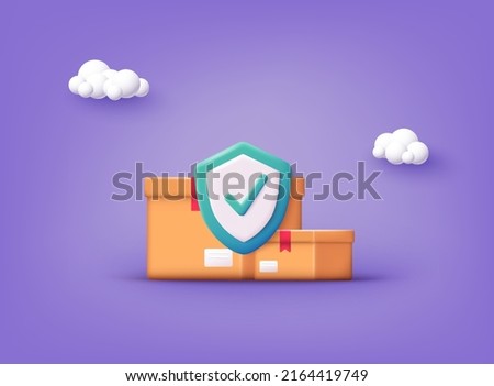 Shipping insurance for freight cargo delivery and parcel package transportation protection coverage. 3D Vector Illustrations.