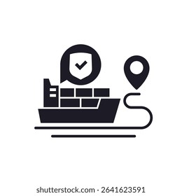 shipping insurance icon with a container ship on white