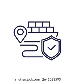 shipping insurance line icon with a container cargo ship