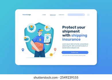 Shipping insurance protection illustration on landing page design