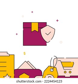 Shipping is insured filled line vector icon, simple illustration, related bottom border.