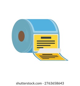 Shipping label roll vector illustration. Adhesive paper for parcels. Product identification, barcoding and logistics for e-commerce business and supply chain.