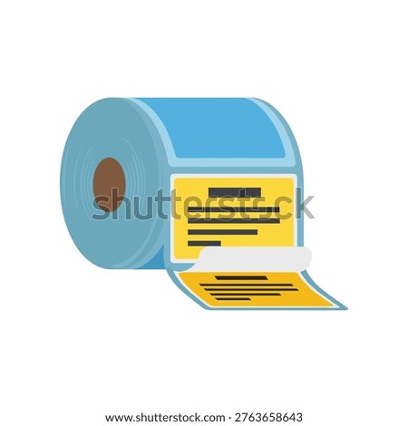 Shipping label roll vector illustration. Adhesive paper for parcels. Product identification, barcoding and logistics for e-commerce business and supply chain.