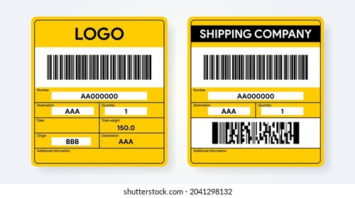 Shipping label template. Express delivery. Transportation priority cargo sticker. Delivery bar code mockup. Information about sender and recipient. Mail barcode mock up. Vector illustration