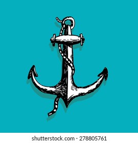 Shipping Line Anchor Artwork with Black Hand Stroke and Editable White Fill. Editable EPS10 Clip art.