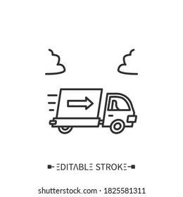 Shipping line icon. Product distribution. Delivery service. Production logistics. Product transportation.Stages and elements of a successful production cycle. Editable stroke