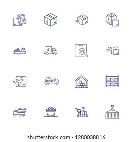 Shipping line icon set. Parcel, ship, airplane. Delivery concept. Can be used for topics like postal service, transportation, logistics
