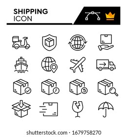 Shipping line icons set. Editable Stroke