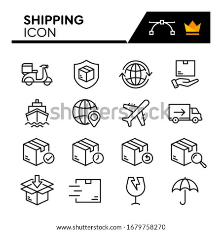 Shipping line icons set. Editable Stroke