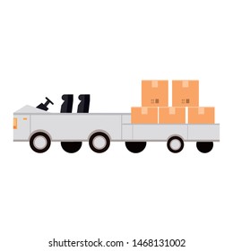 shipping logistic delivery cargo, airport car with merchandise cardboard boxes cartoon vector illustration graphic design