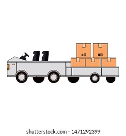 shipping logistic delivery cargo, airport car with merchandise cardboard boxes cartoon vector illustration graphic design