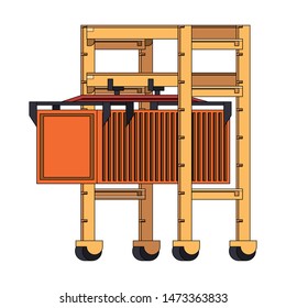 shipping logistic delivery cargo, container in sea port with crane cartoon vector illustration graphic design