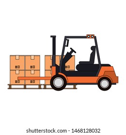 shipping logistic delivery cargo, forklift with merchandise cardboard boxes cartoon vector illustration graphic design