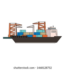 shipping logistic delivery cargo, ship with merchandise containers cartoon vector illustration graphic design