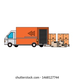 shipping logistic delivery cargo, van truck with merchandise boxes cartoon vector illustration graphic design