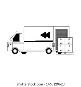 shipping logistic delivery cargo, van truck with merchandise boxes cartoon vector illustration graphic design