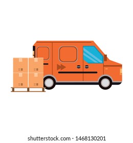 shipping logistic delivery cargo, van truck with merchandise boxes cartoon vector illustration graphic design