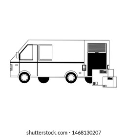 shipping logistic delivery cargo, van truck with merchandise boxes cartoon vector illustration graphic design
