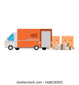 shipping logistic delivery cargo, van truck with merchandise boxes cartoon vector illustration graphic design