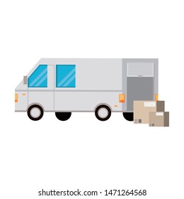 shipping logistic delivery cargo, van truck with merchandise boxes cartoon vector illustration graphic design