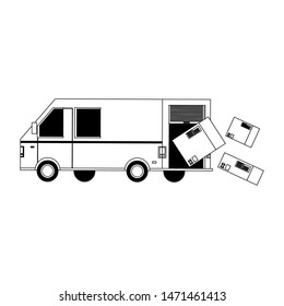 shipping logistic delivery cargo, van truck with merchandise boxes cartoon vector illustration graphic design