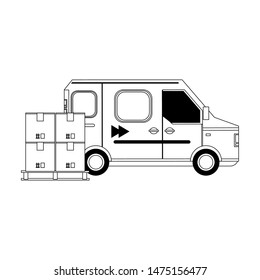 shipping logistic delivery cargo, van truck with merchandise boxes cartoon vector illustration graphic design